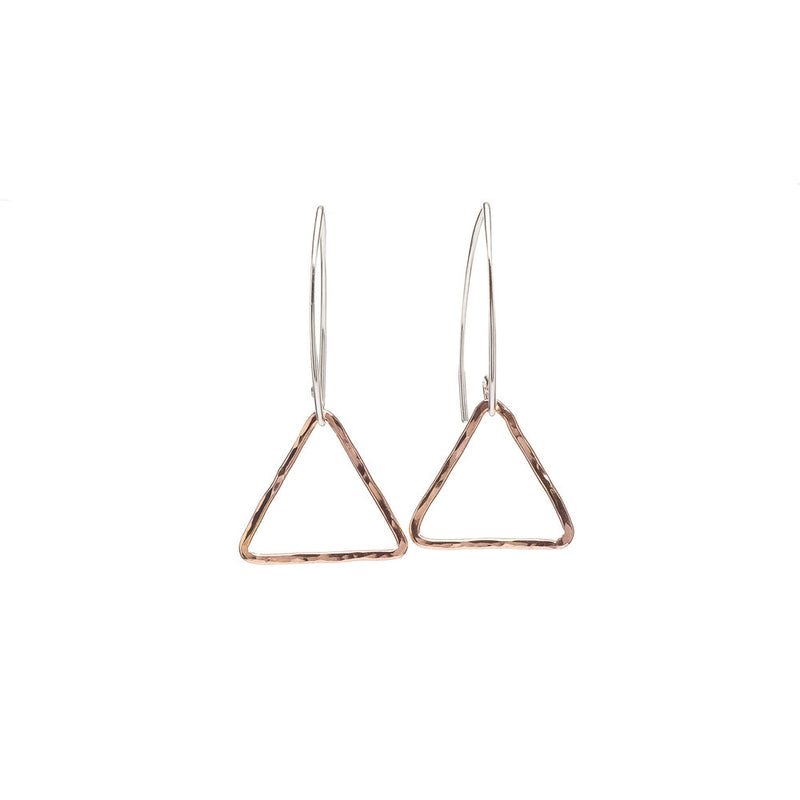 Two Tone Rose Gold Filled and Sterling Silver Small Triangle Earrings