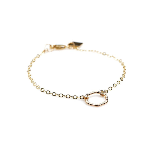 14k Gold Filled hand forged Hexagon shape on a chain bracelet